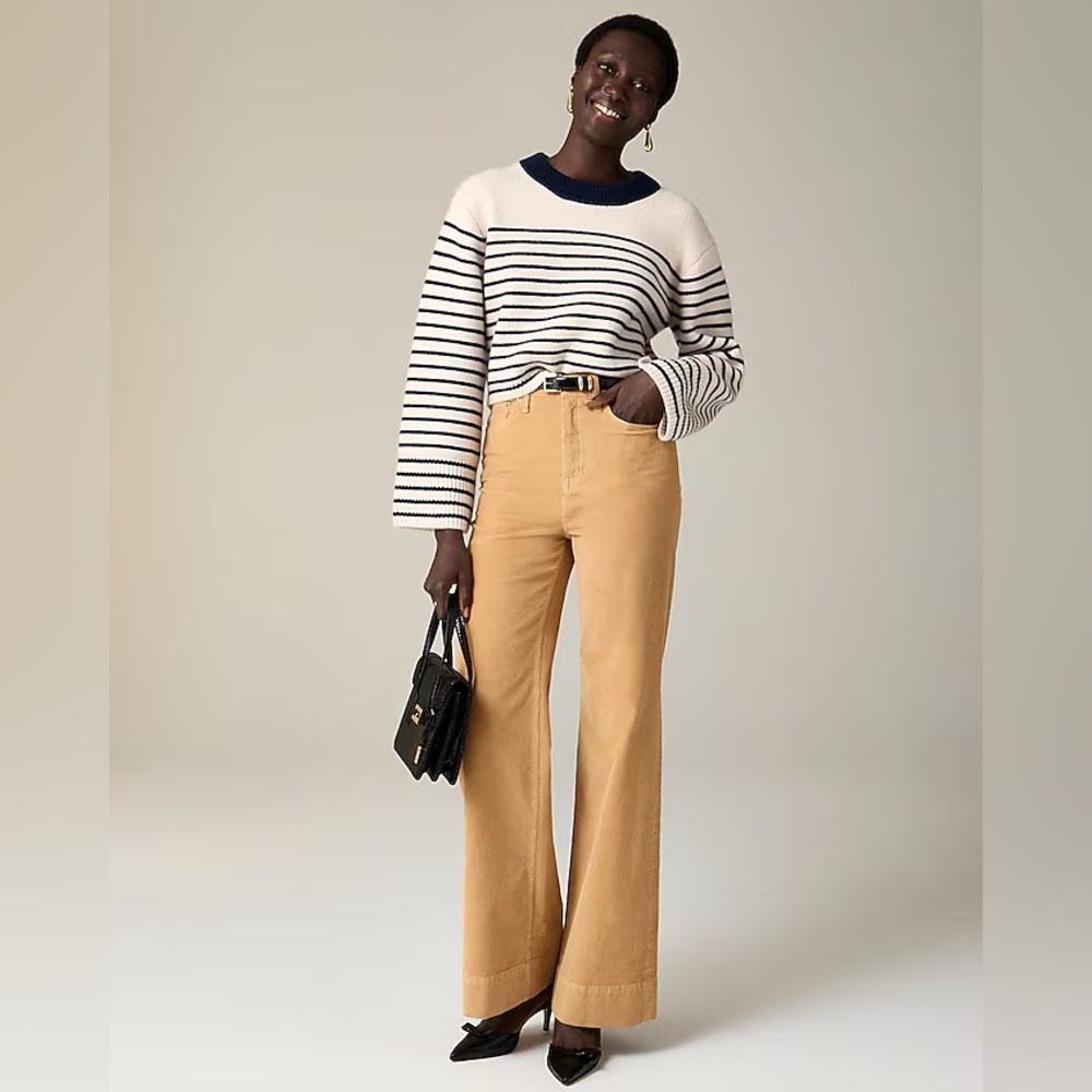 NEW J.Crew Wide Leg Corduroy Trouser Sand Castle 34 Tan High-Rise Slim Fit